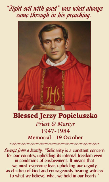 Oct 19th: Blessed Jerzy Popieluszko Prayer Card